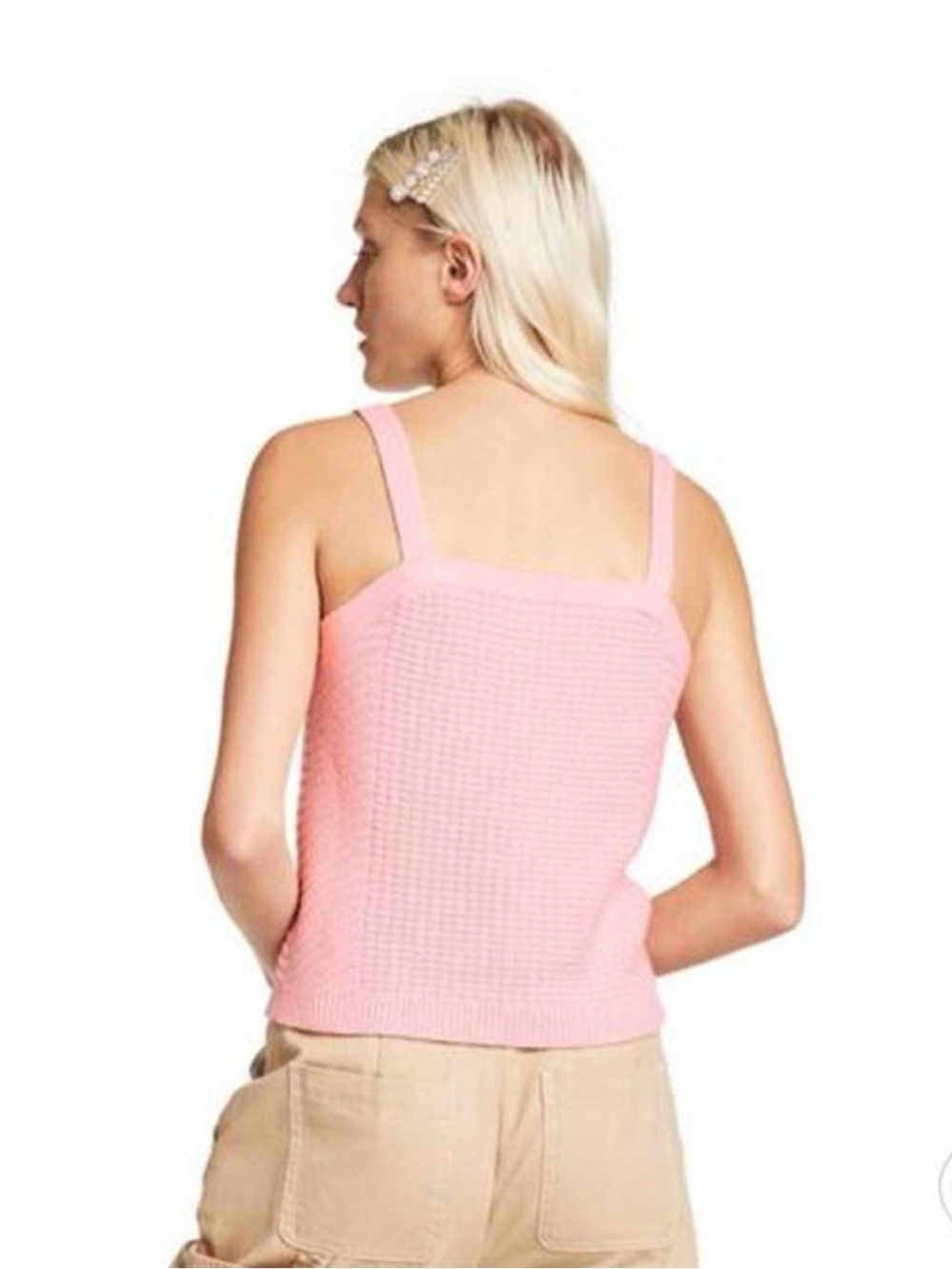 Sandy Liang Pink Ribbed Square-Neck Tank - Picture 4 of 6